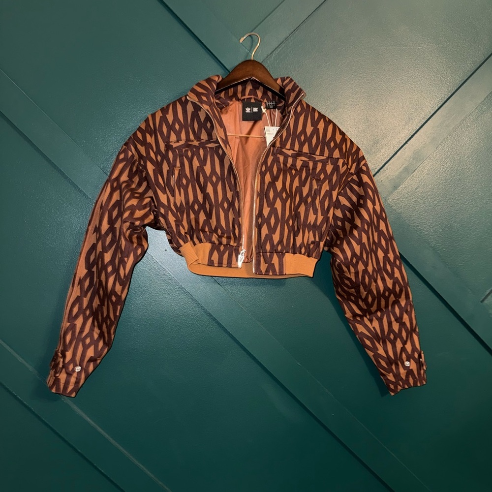 adidas Brown Patterned Cropped Bomber Jacket - image 3